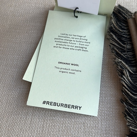 NWT BURBERRY Logo Fringed Wool Jacquard Scarf - Beige Black - Picture 12 of 14